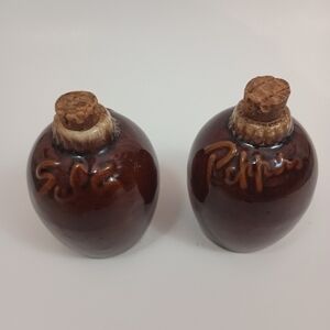 Vintage 80s Hull Pottery Salt and Pepper Shakers Set of 2 Brown Drip Glaze
